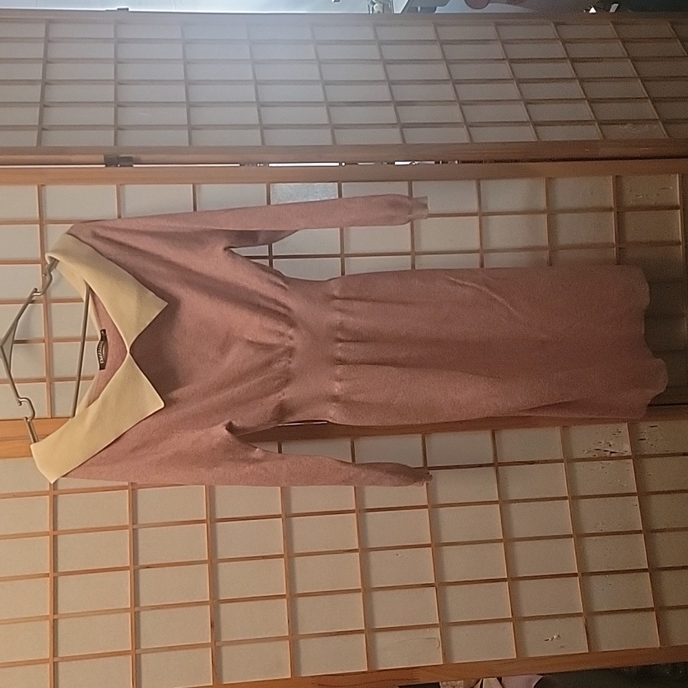 Dabuwawa long sleeve off-shoulder fitted pink dress with white collar Small S/M